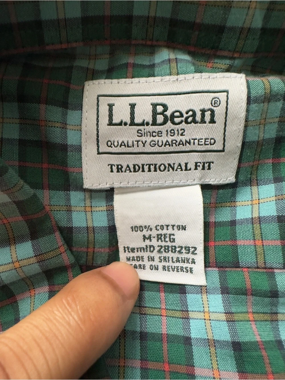 L.L. Bean Men's Teal and Dark Green Plaid Button-Down Shirt